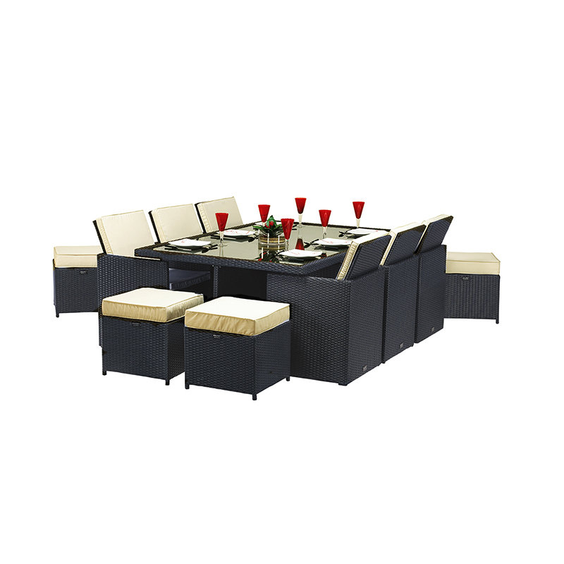 Cannes 6 - Person Wicker Patio Dining Set with Rectangular Table, Ebony Black