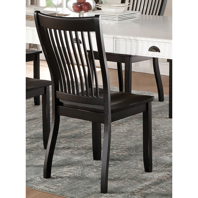 Elegant Renske Black Wooden Side Chair with Slatted Backrest, Set of 2