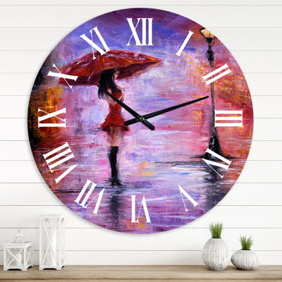 Horloge murale La femme au parapluie marchant sous la pluie I
