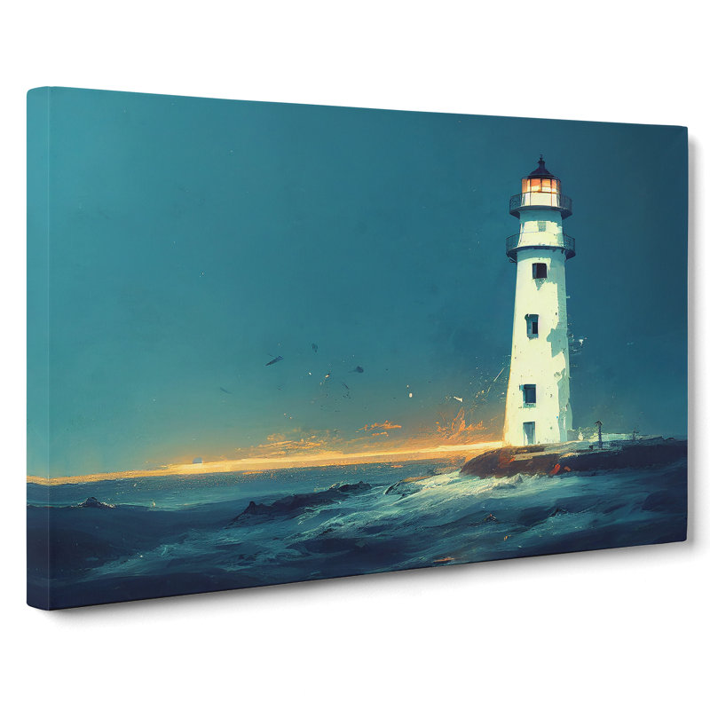 Thrilling Lighthouse Sunrise - Wrapped Canvas Painting, 35cm H x 50cm W x 3cm D