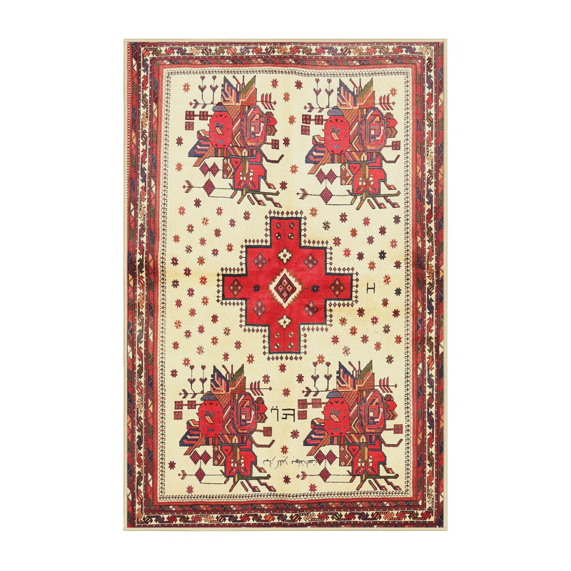 Tapis rouge / beige Southwestern, Rectangle 7 pi x 10 pi