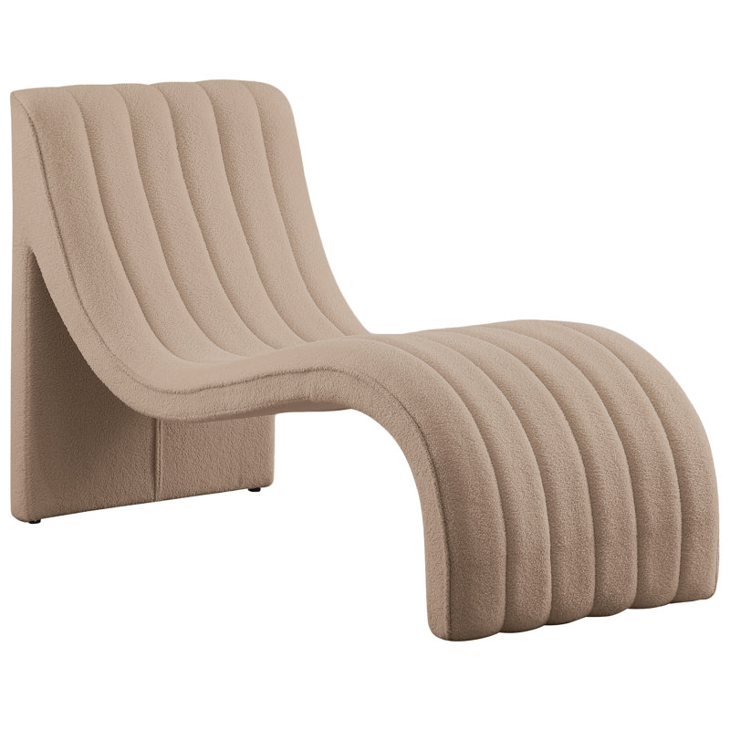 Orian Upholstered Chaise Lounge, Beige Faux Shearling Teddy Fabric