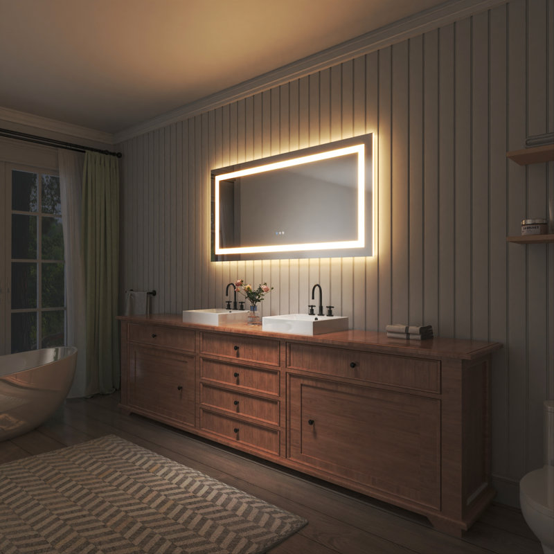 Miroir de salle de bain sans cadre à lumière DEL antibuée avec rétroéclairage et sans cadre, 30 po x 60 po