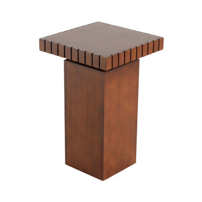 Walnut-Finished Pine Wood Square End Table with Notch-Edge Design for Modern Minimalist and Nordic Homes