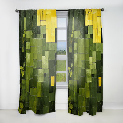 Stancliff Green Eco Friendly Cubic Collage II - Modern Velvet Curtain - Room Darkening - 1 panel