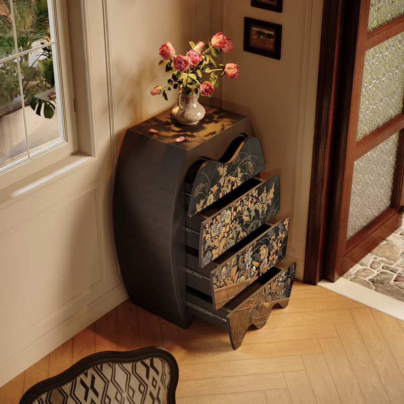Armoire à tiroirs décorative florale en bois massif