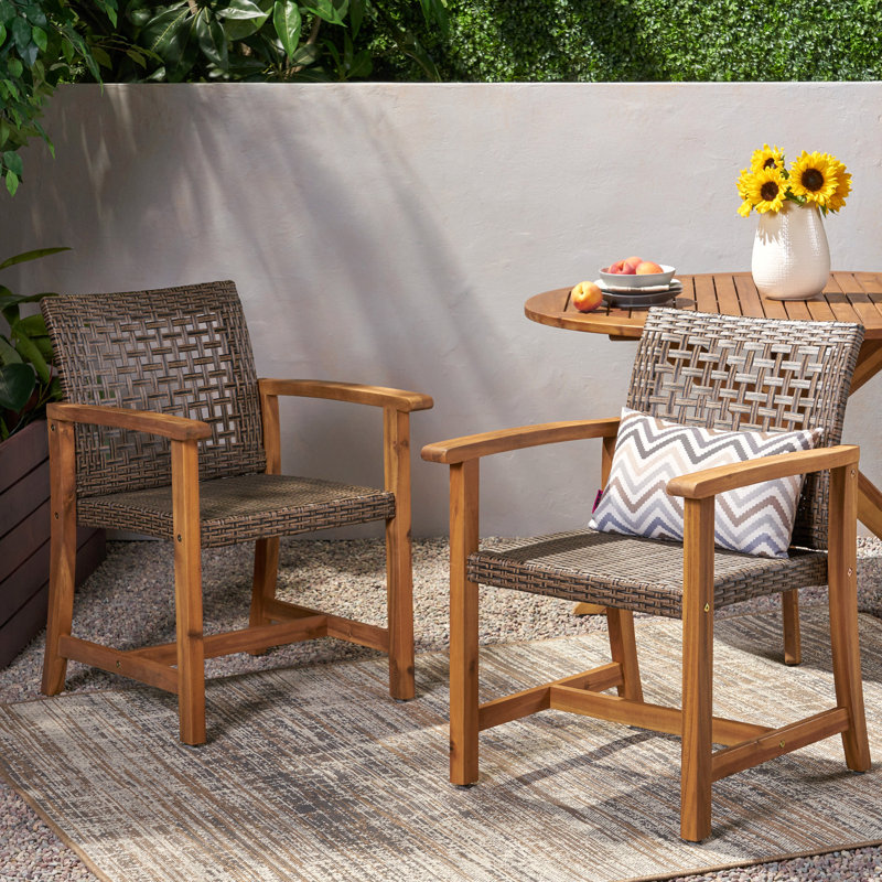 HAMPTON WOOD AND WICKER DINING CHAIR( SET OF 2 ), Dark Brown/Natural