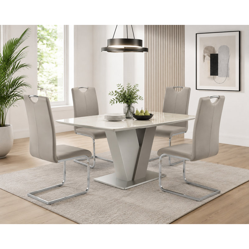 Odette Modern Upholstered Vegan Leather Dining Chair with Chrome Cantilever Frame, Beige