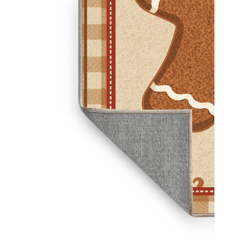 Tapis abstrait moderne et contemporain lavable à la machine Bucktown Christmas - beige, 7 x 10