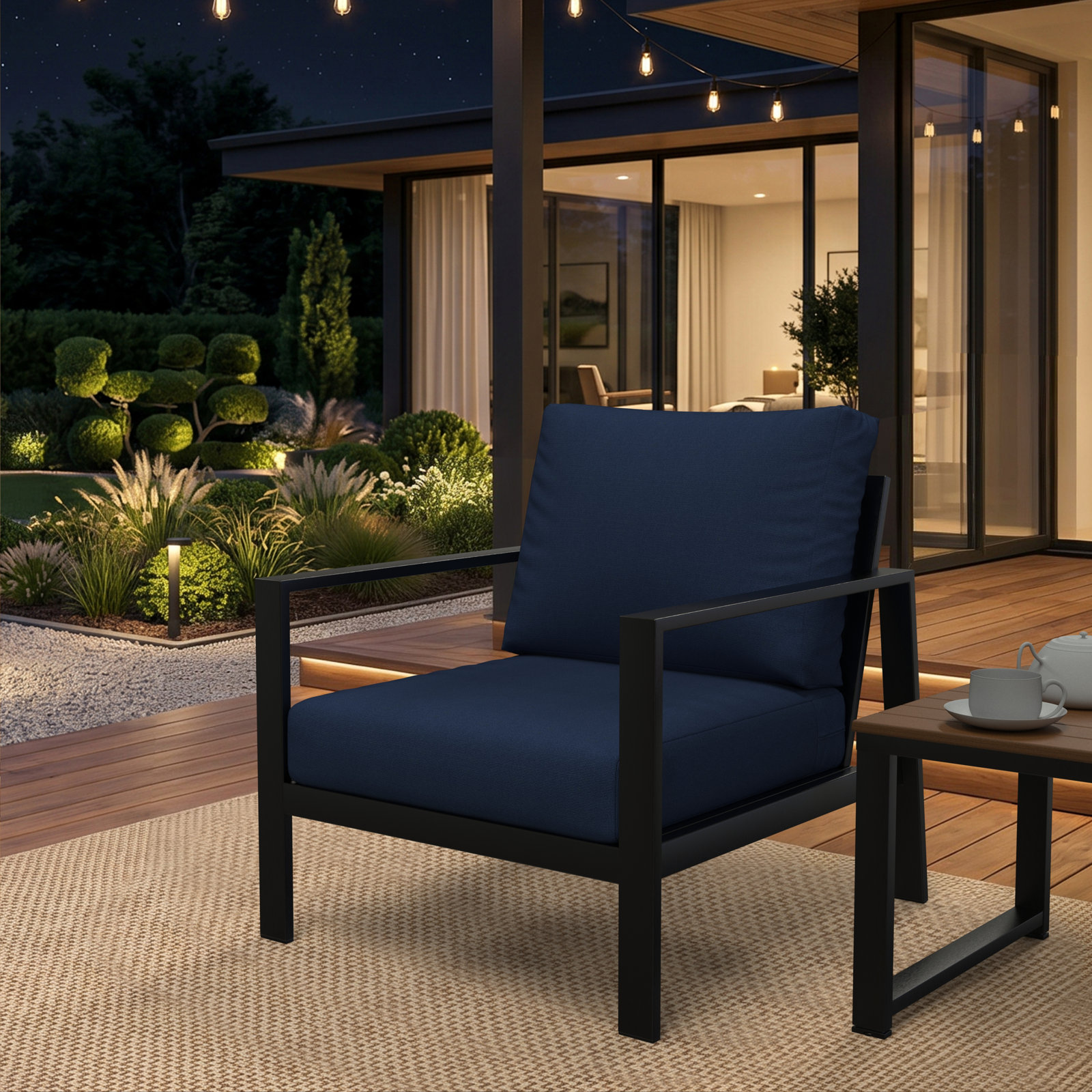 Amala Sunbrella® Seat and Back Cushion, Sunbrella® Canvas Navy , 25" W x 25.5" D