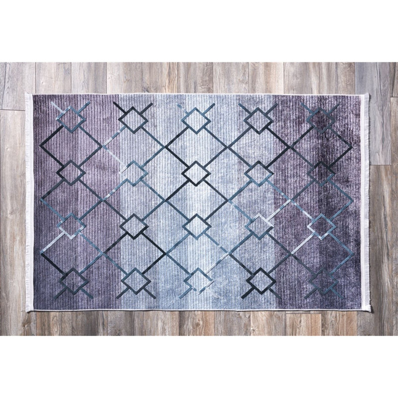 Tapis gris / mauve en polypropylène tissé à la machine Efisio, Rectangle 5 pi 3 po x 7 pi 7 po