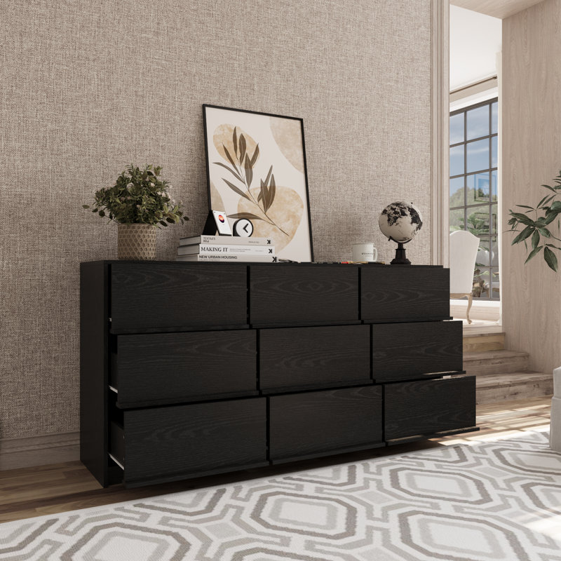 63"-dresser For Bedroom With 9 Drawers, Black