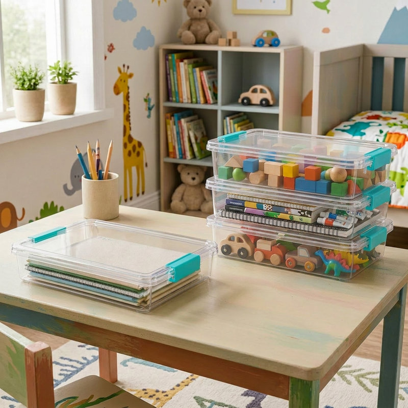 4-pack 6 Qt Clear Plastic Storage Bins With Lids, Stackable Sensory & Craft Organizer Containers For Home, Office And School Supplies