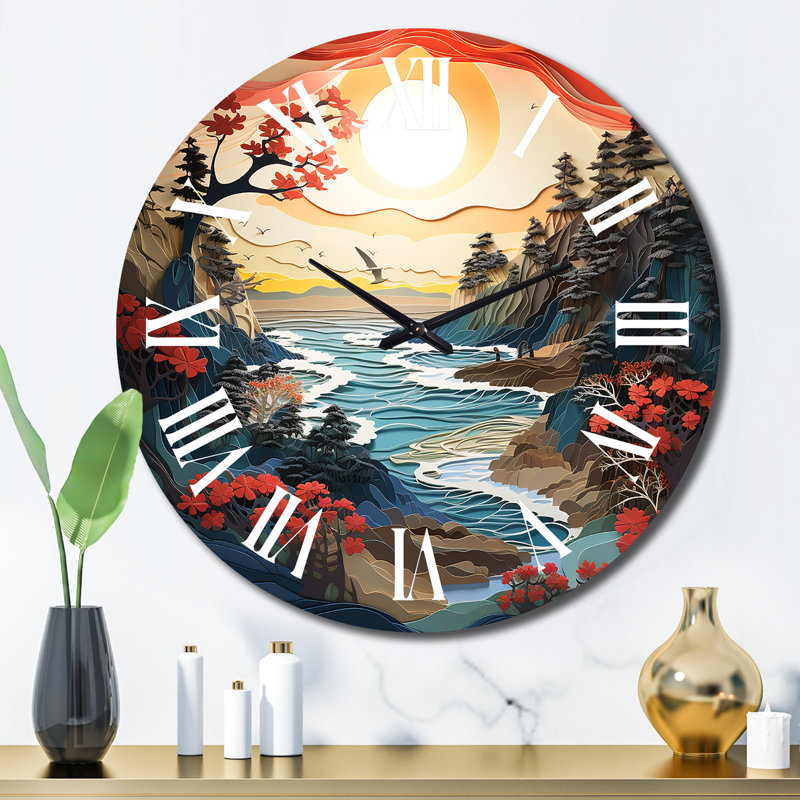 Horloge murale Coastal Wilderness Papercut II - Nautique et plage, Grand