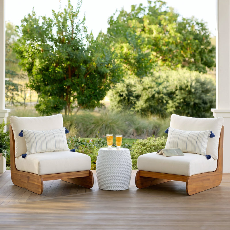 Méridienne en bois d'acacia avec coussins amovibles Bukka, Beige