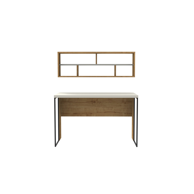 Traudel Writing Desk With Wall Shelf, Oak/White