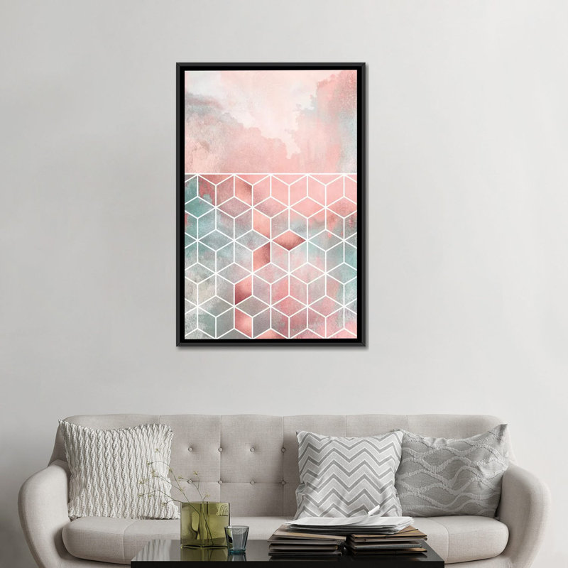 «Rose Clouds And Cubes» par Elisabeth Fredriksson, impression sur toile tendue, H 26 po x l 18 po x P 1,5 po, Pas de tapis