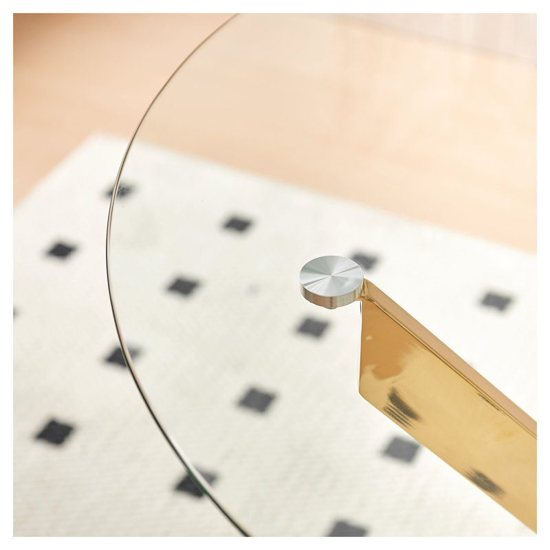 Table de salle à manger ronde en verre doré avec piètement en métal croisé, table d'appoint moderne pour cuisine ou salon