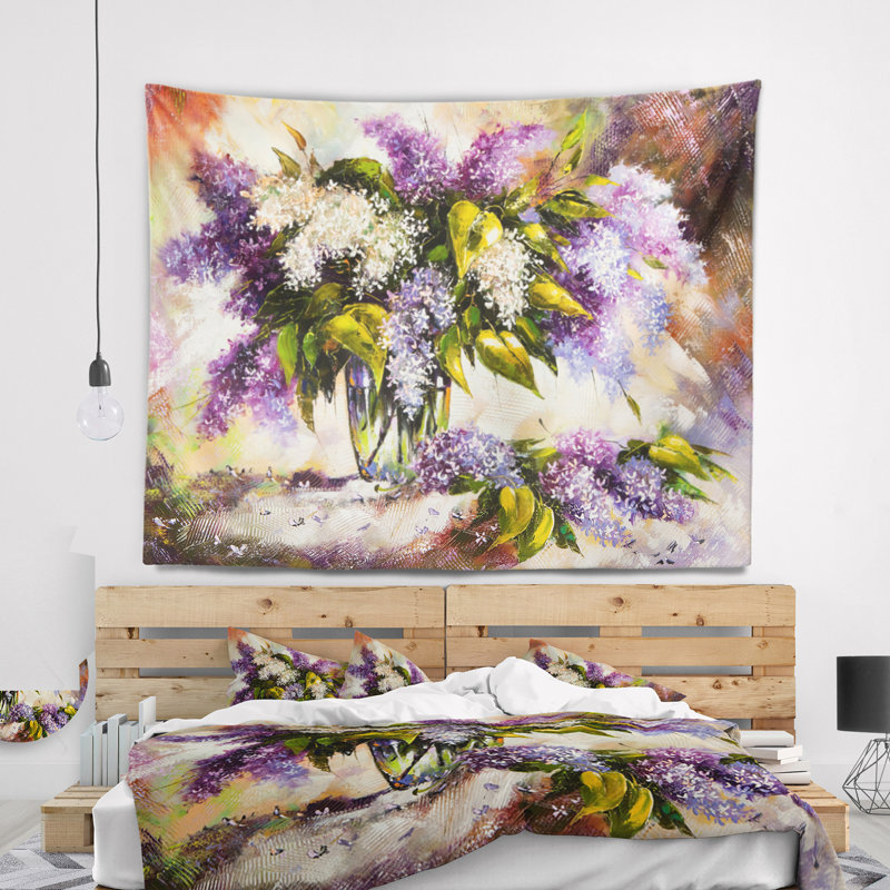 Tapisserie florale lilas dans un vase, H 32 po x l 39 po