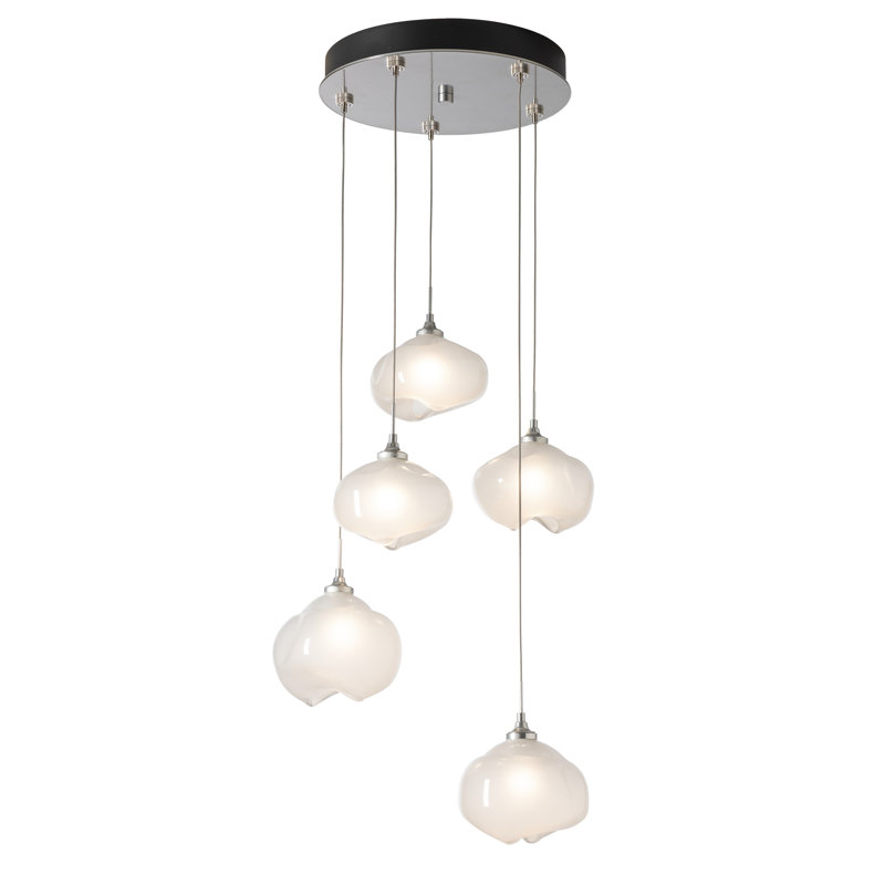 Ume 5 - Light Cluster Geometric Pendant, Frosted, Sterling, 10" - 80"