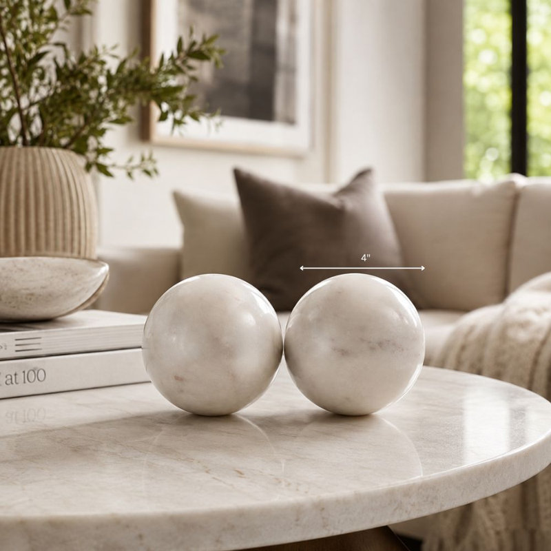 Bola Marmol Sphère en marbre blanc 4 po - Paquet de 2, H 4 po x l 4 po x P 4 po, Blanc