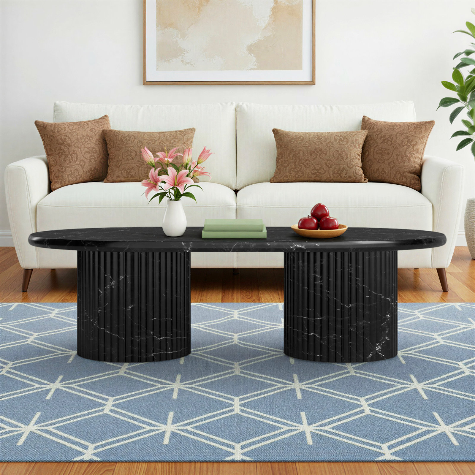 Verbana Single Coffee Table, Black Scalloped