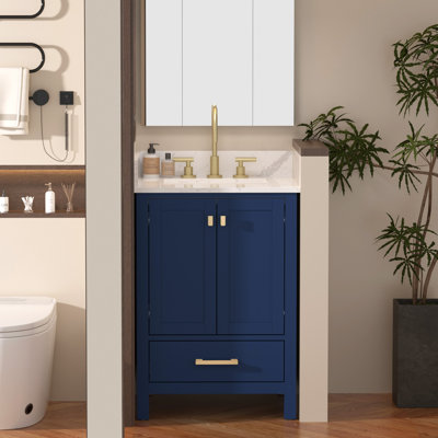Ensemble de meuble-lavabo en bois massif 24 po avec comptoir en pierre de quartz et dosseret