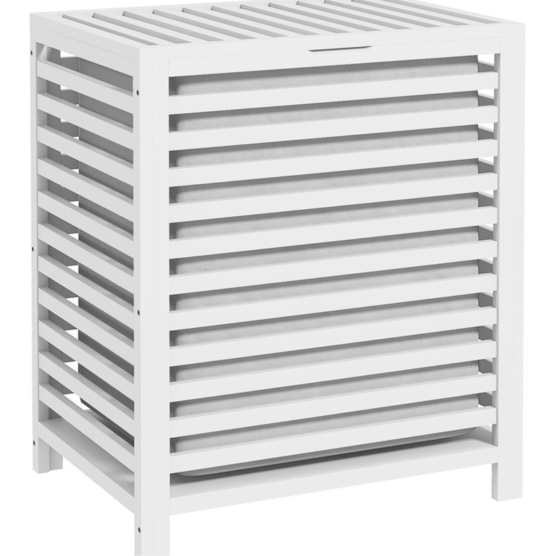 Lid Laundry Container With Removable Liner, 19.75X14.25X23.5 Inches, White, Space For Organized Clothing White Hamper And Compact Tidy