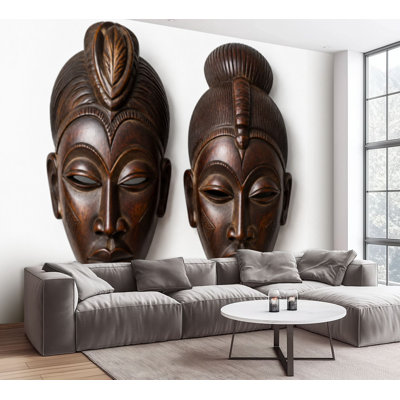 Wall Mural Peel and Stick Wallpaper african wood carving Self-Adhesive Removable Contact Paper Wall Decor for Living Room Bedroom 100"H x 144"W