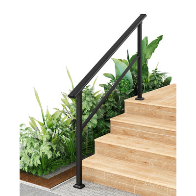 1 pcs 5 steps glossy black Heavy‑Duty Adjustable Stair Handrail Black Metal Safety Railing, Easy DIY Installation, Indoor & Outdoor Banister for Porch, Deck & Concrete Surfaces