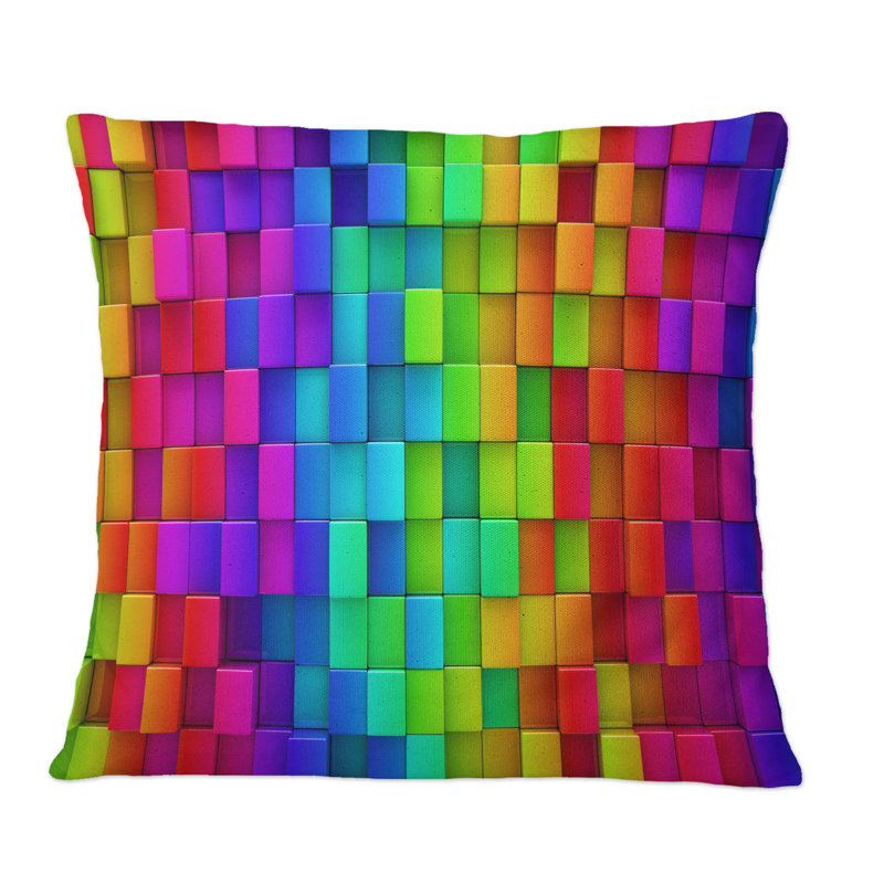 Rainbow Of Abstract Colorful Blocks - Coussin décoratif à motifs, 16 po x 16 po