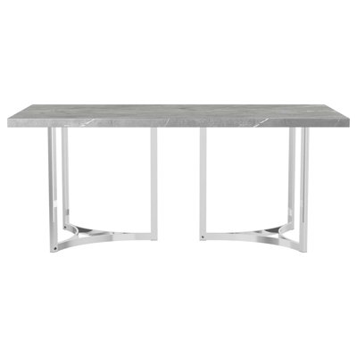 Table de salle à manger moderne en faux marbre avec un élégant design à double piédestal
