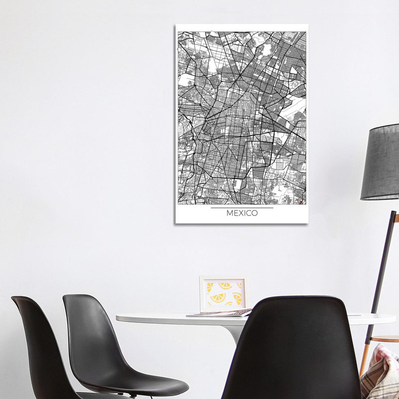 Mexico Minimal Urban Blueprint Map by Hubert Roguski - Wrapped Canvas Print, 101.6 cm H x 66.04 cm W x 1.91 cm D