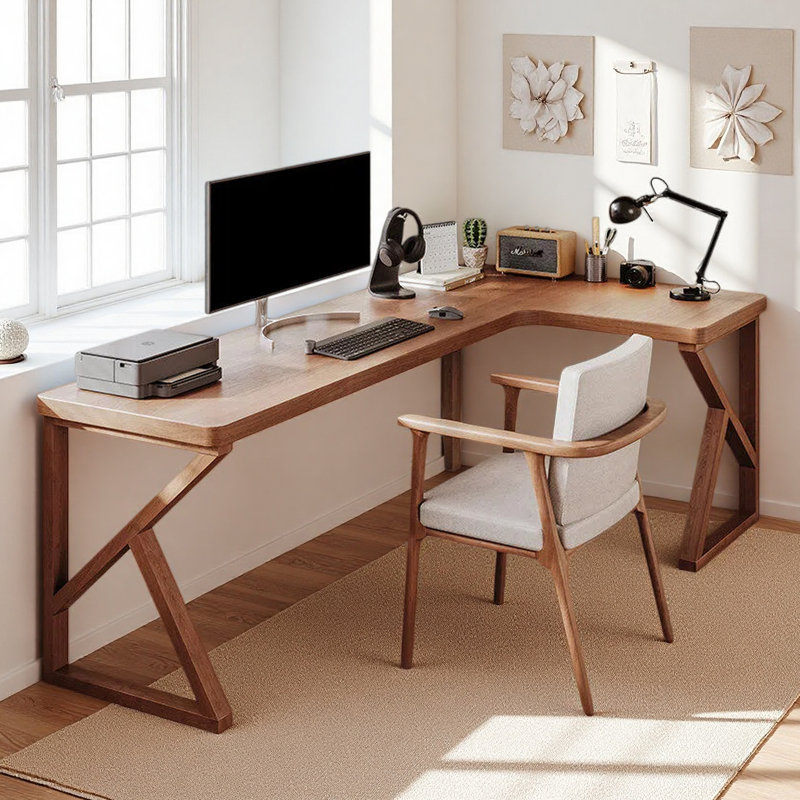 Bureau d'écriture moderne en bois de pin massif en forme de L, H 29,52 po x l 62,99 po x P 47,24 po