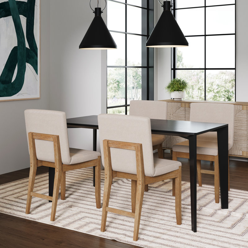 Upholstered Dining Chair with Full Back and Solid Wood Frame, 4-Pack, Natural Flax/Light Brown , 4