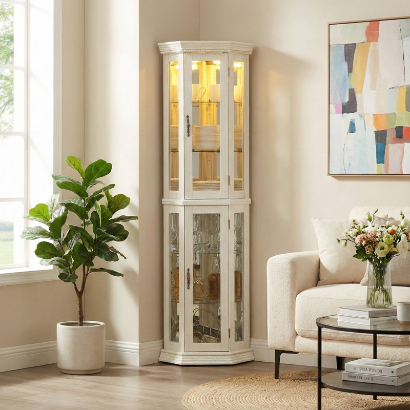 Vitrine de coin blanche éclairée, Blanc