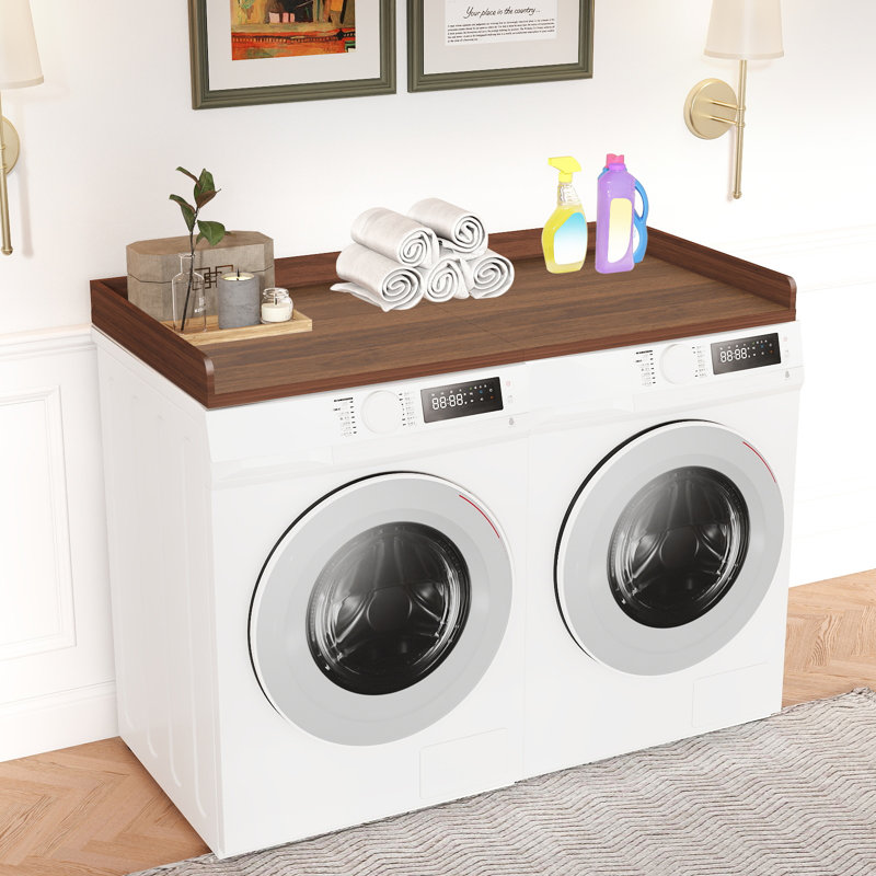 27.5" X 54" Laundry Countertop For Washer & Dryer - Modern Organization Shelf With Anti-Slip Base & Protective Edge, Walnut