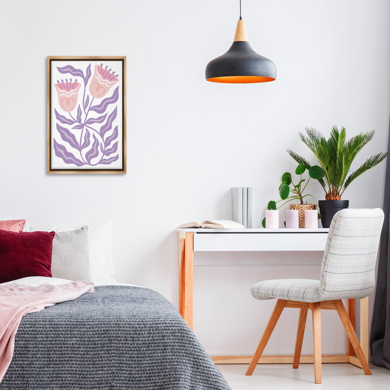 Toile flottante encadrée «Wavy Purple Blooms» par Martina Pavlova, H 25 po x l 17 po, Cadre flottant métallique doré