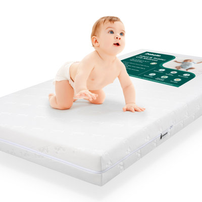 Matelas pour lit de bébé 52 po x 27,5 po, double face pour bébé et tout-petit, mousse à mémoire de forme respirante, housse imperméable, amovible et lavable