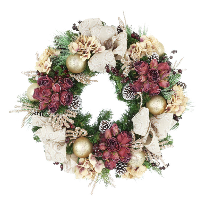 28" Dried Roses And Hydrangeas Holiday Wreath