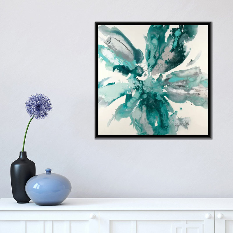 « floral explosion », reproduction sur toile, H 18 po x l 18 po x P 1,5 po, Toile avec cadre noir, Pas de tapis