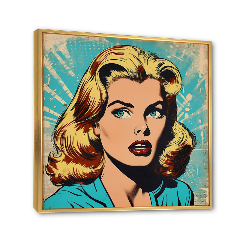 1950S Pop Art Woman Portrait II - célébrité, art mural, Cadre flottant doré, H 24 po x l 24 po x P 1 po