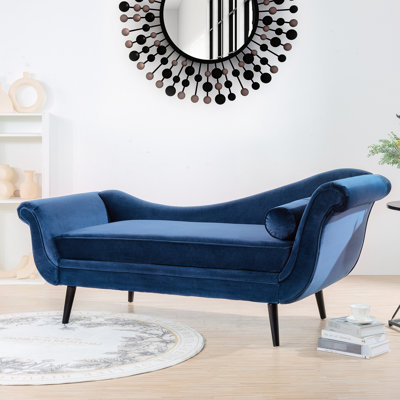 Chaise longue en bleu, forme de traîneau classique, siège spacieux, haute éponge, structure en bois massif et contreplaqué, pieds en bouleau avec accoudoirs confortables, fabrication, rembourrage en mousse, l 68,94 po x P 28,05 po