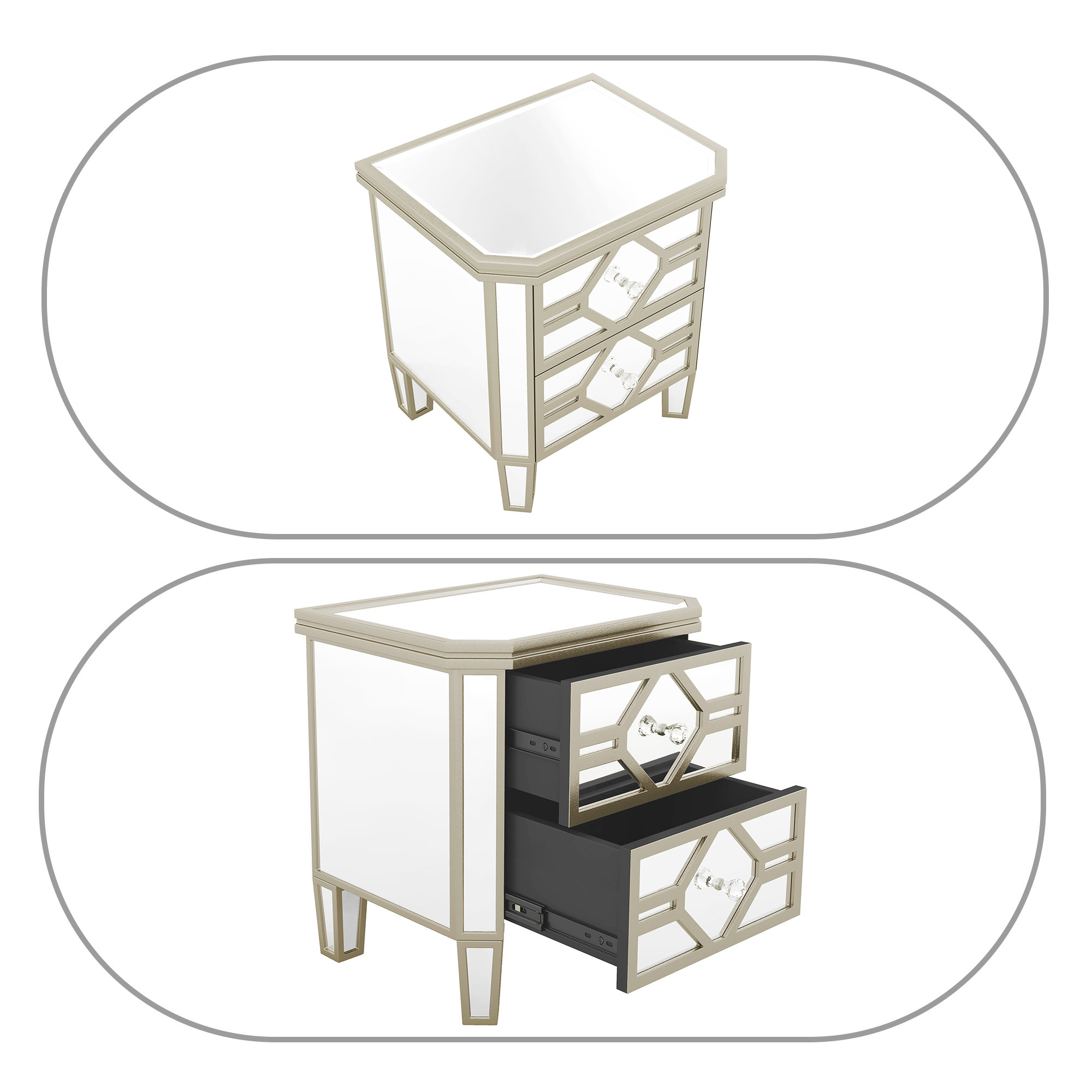 Mercer41 Kadeisha Glass Top 2 Drawer End Table Wayfair