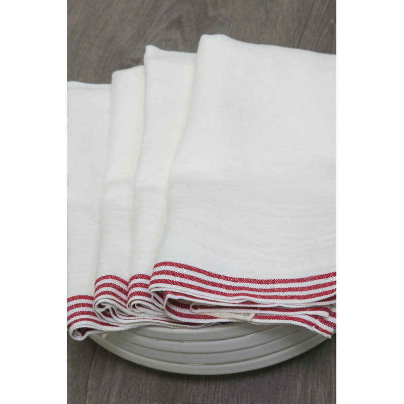Alsace Square Napkin, White/Red