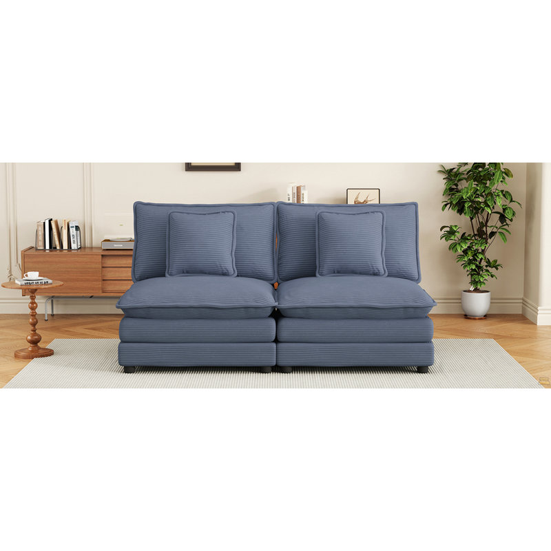 70.8" Modern Sofa Modular Sofa Couch Upholstered Corduroy Sofa With Two Pillows, Blue Corduroy