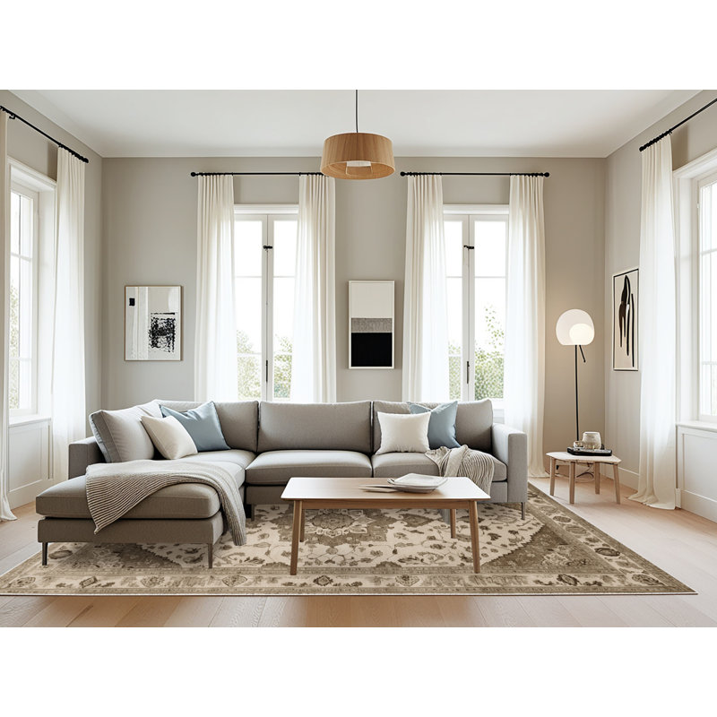 Tapis beige Tabriz lavable à la machine, Rectangle 6 pi x 9 pi