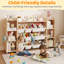  Organisateur de rangement de jouets pour enfants avec bibliothèque, 6 tablettes, 9 bacs à jouets, 6 crochets, bois et blanc