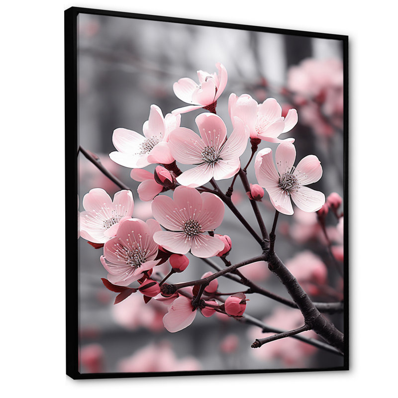 Champ photo rose et gris Dogwood, H 32 po x l 16 po x P 1 po, Cadre flottant noir