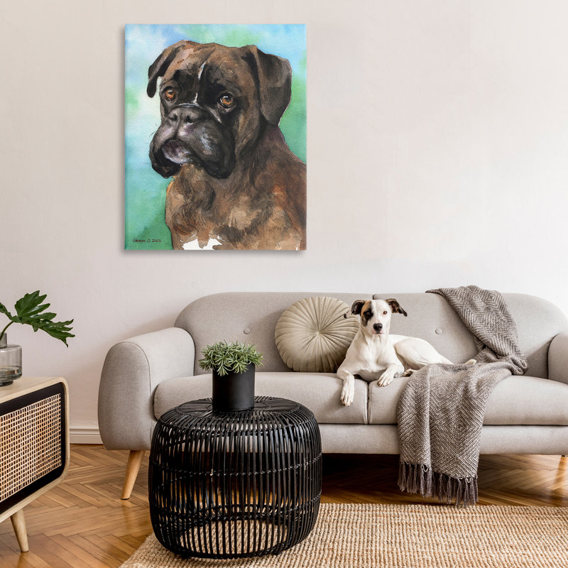 «Boxer Dog Portrait», art mural sur toile par Georgedyachenkoart, H 48 po x l 36 po